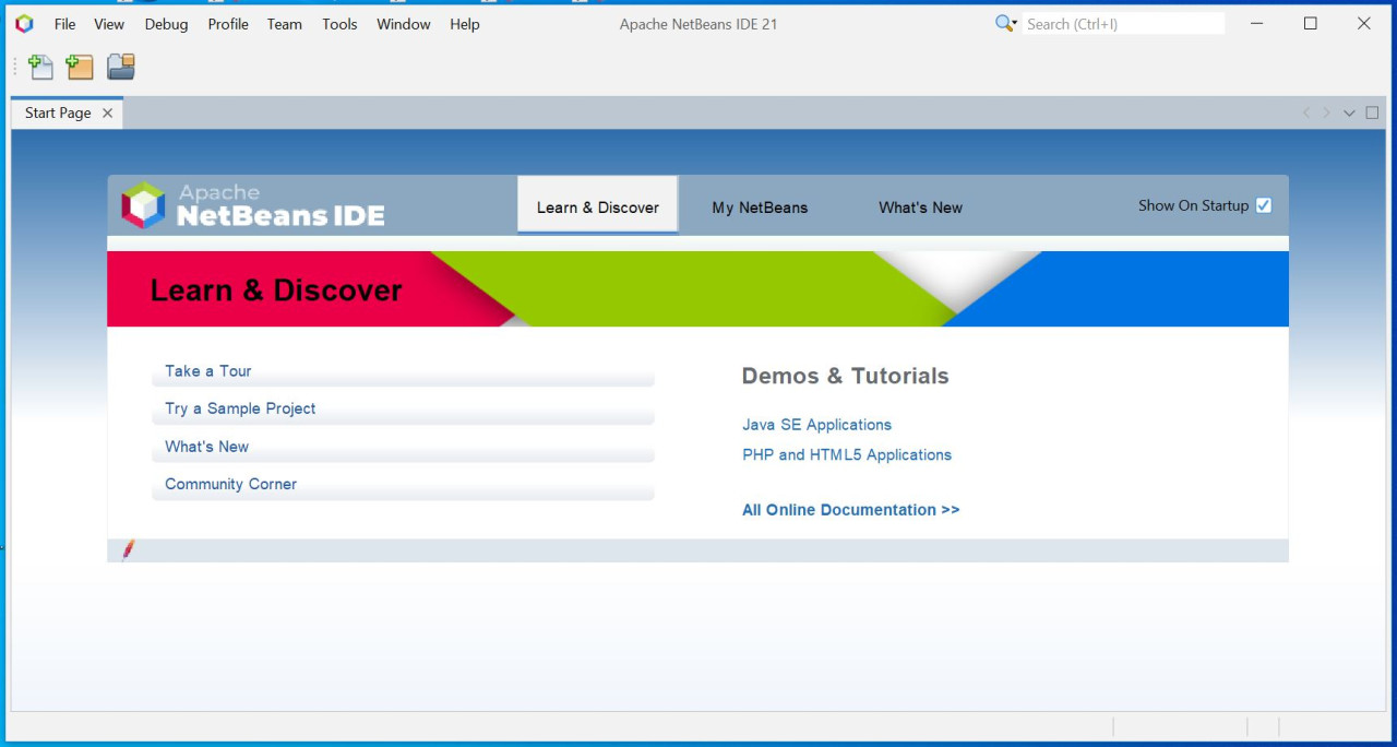 NetBeans start-up page